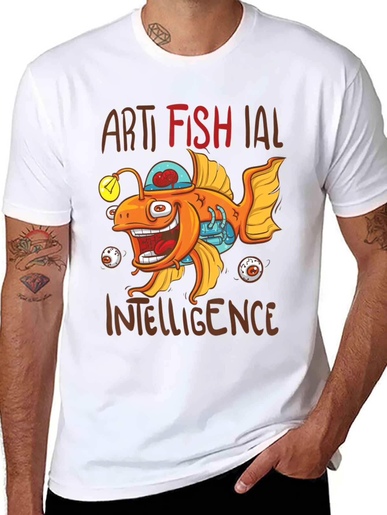 Artificial Fish Intelligence Black Graphic Tee
