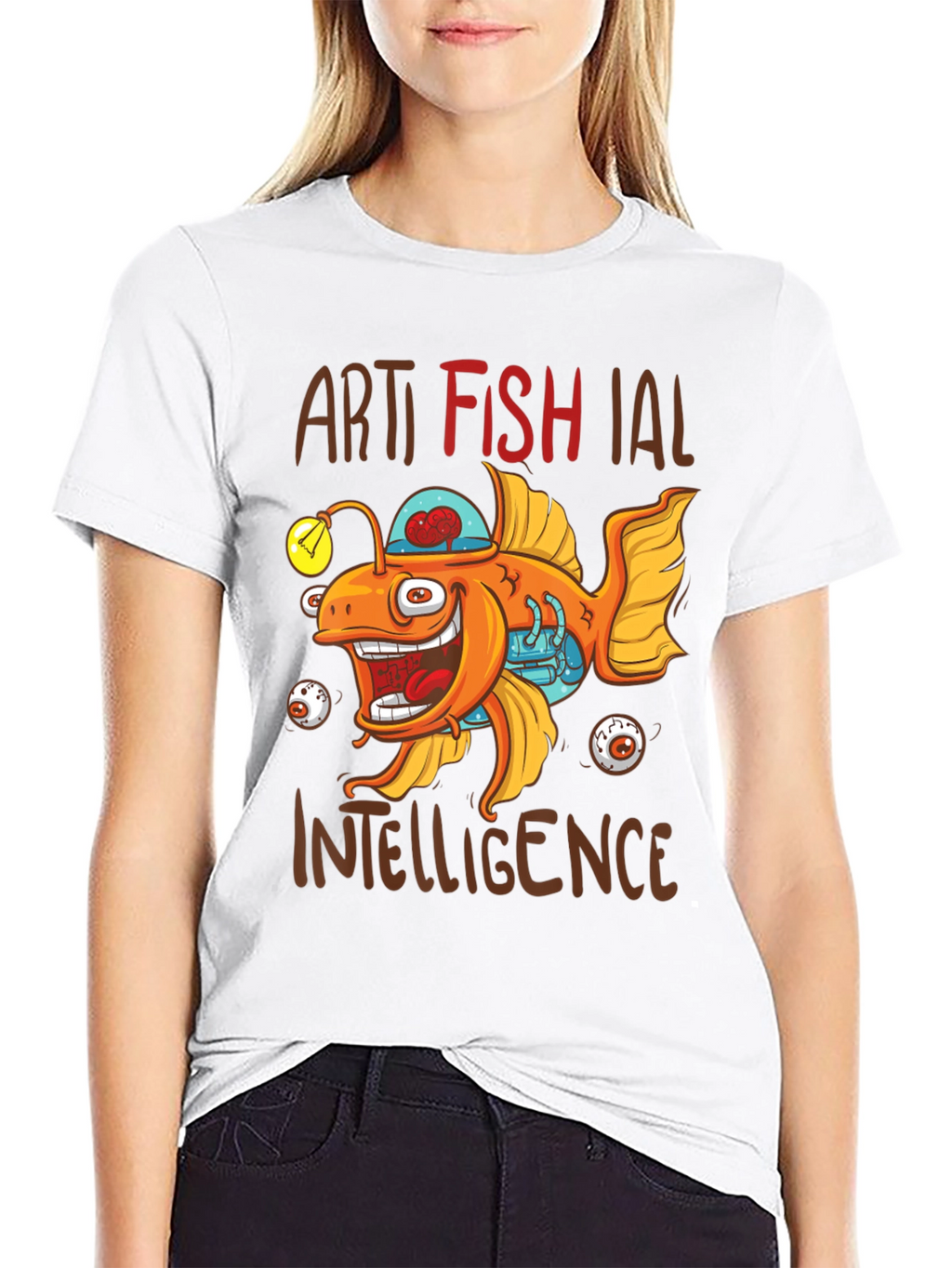 Artificial Fish Intelligence Black Graphic Tee