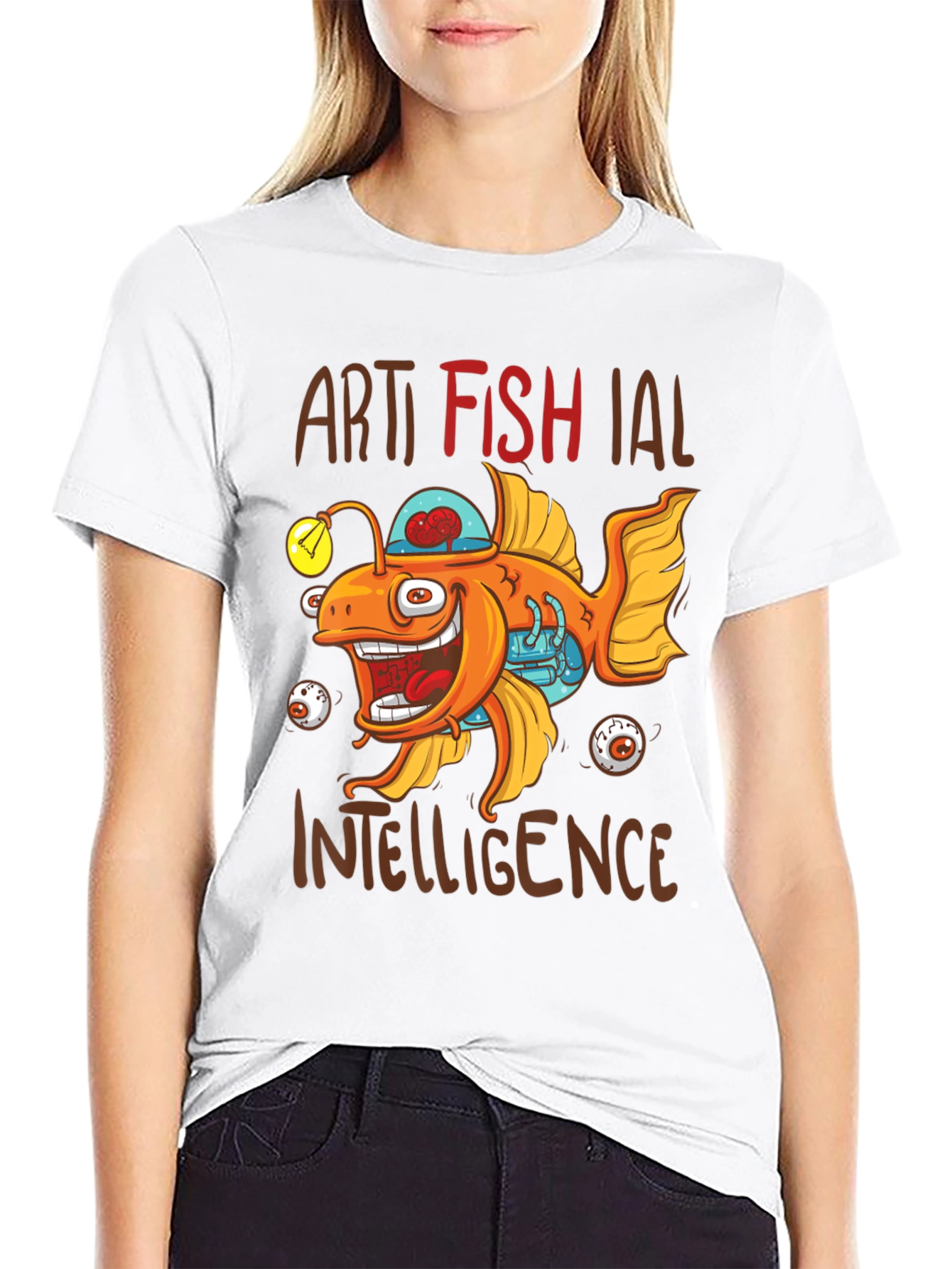 Artificial Fish Intelligence Black Graphic Tee
