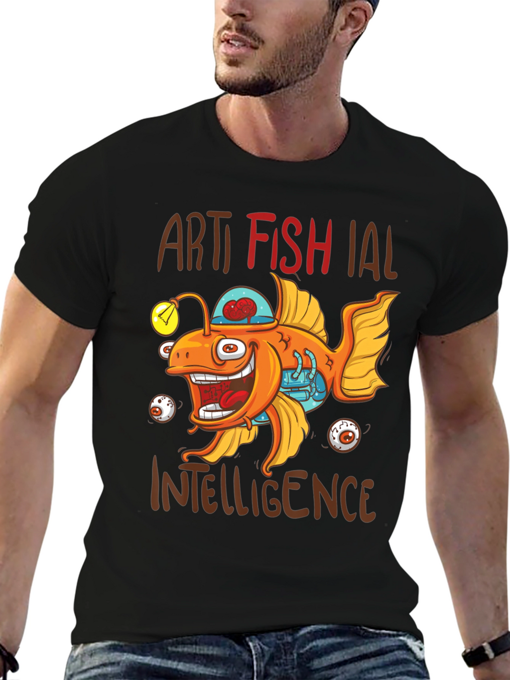 Artificial Fish Intelligence Black Graphic Tee