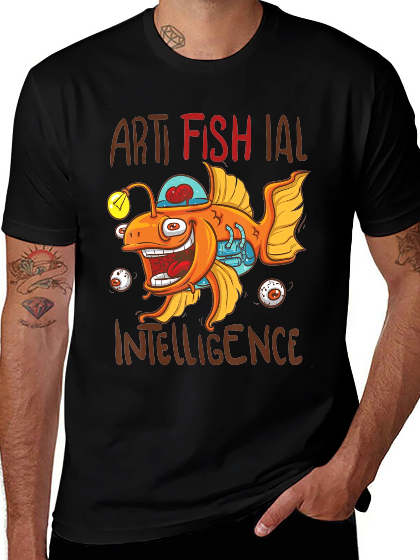 Artificial Fish Intelligence Black Graphic Tee