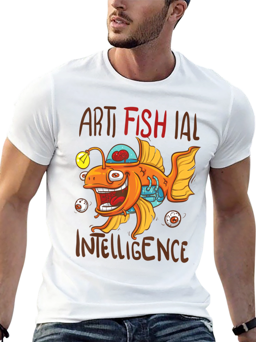 Artificial Fish Intelligence Black Graphic Tee