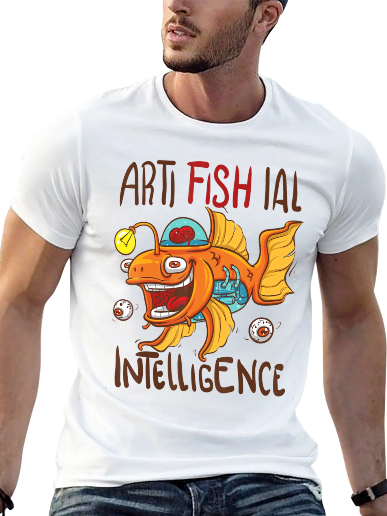 Artificial Fish Intelligence Black Graphic Tee