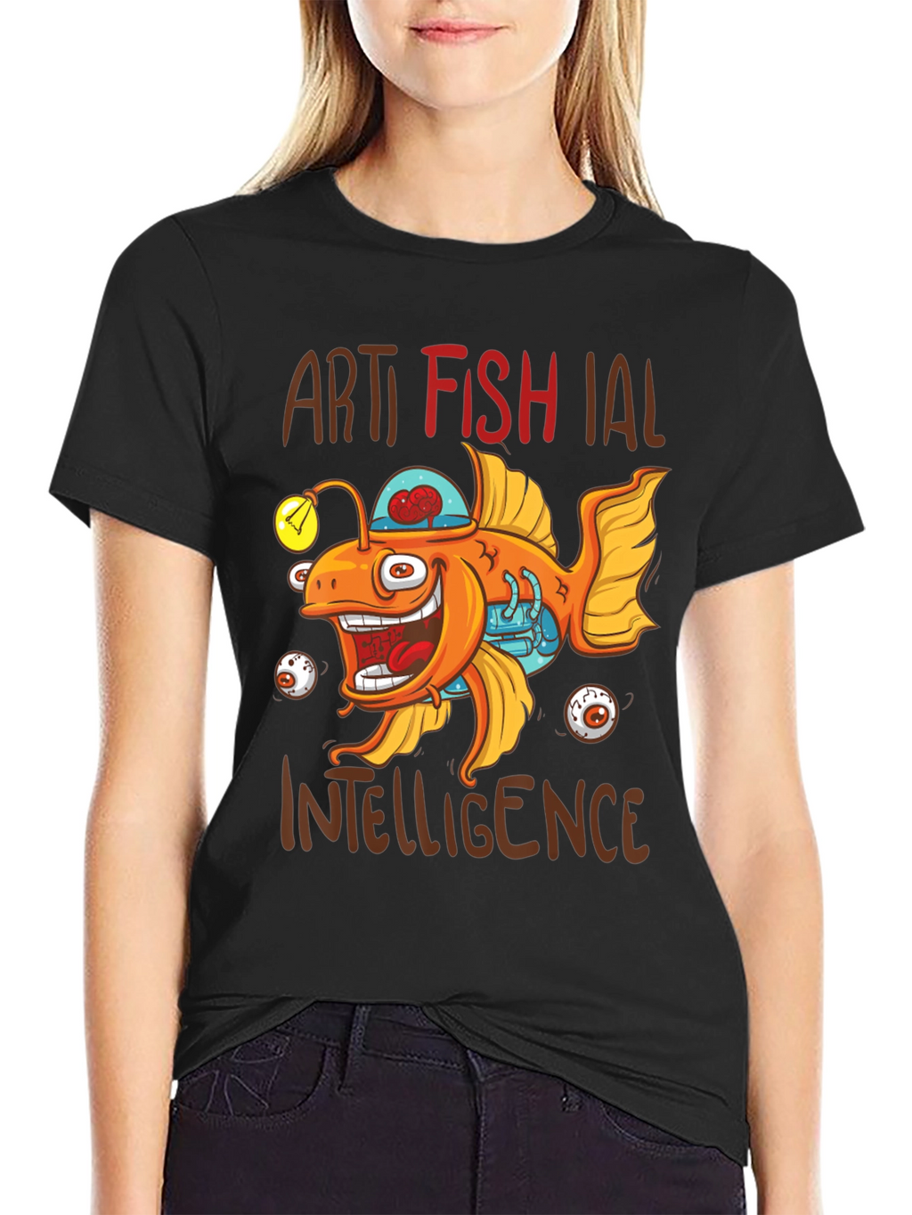 Artificial Fish Intelligence Black Graphic Tee