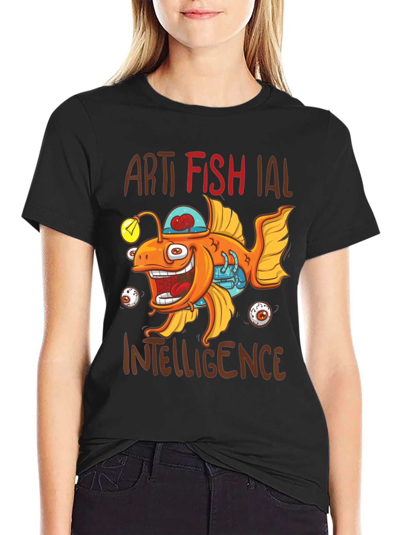 Artificial Fish Intelligence Black Graphic Tee