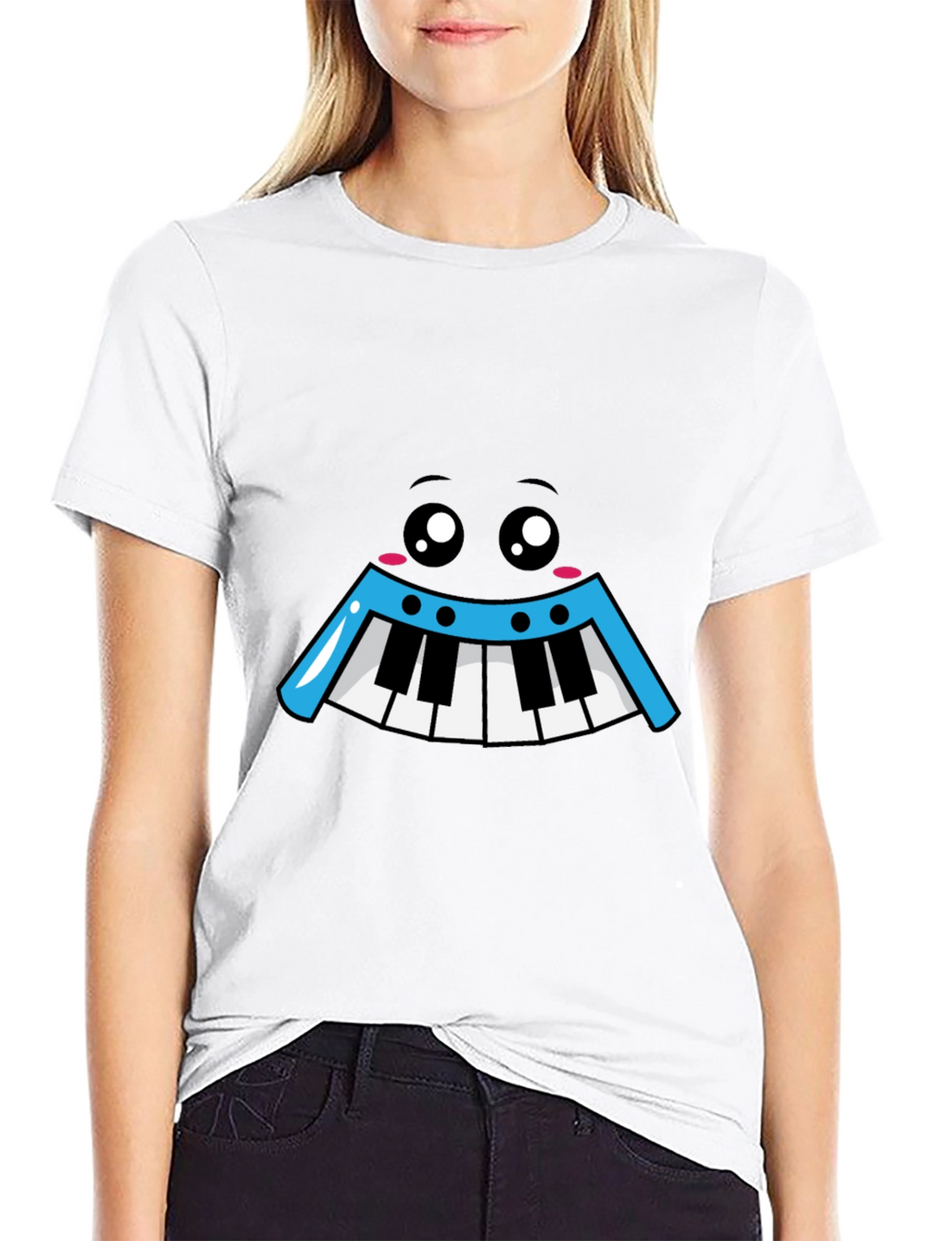 Kawaii Piano Face Black T-Shirt