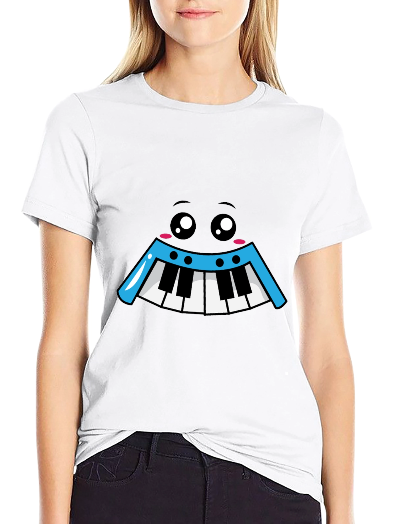 Kawaii Piano Face Black T-Shirt