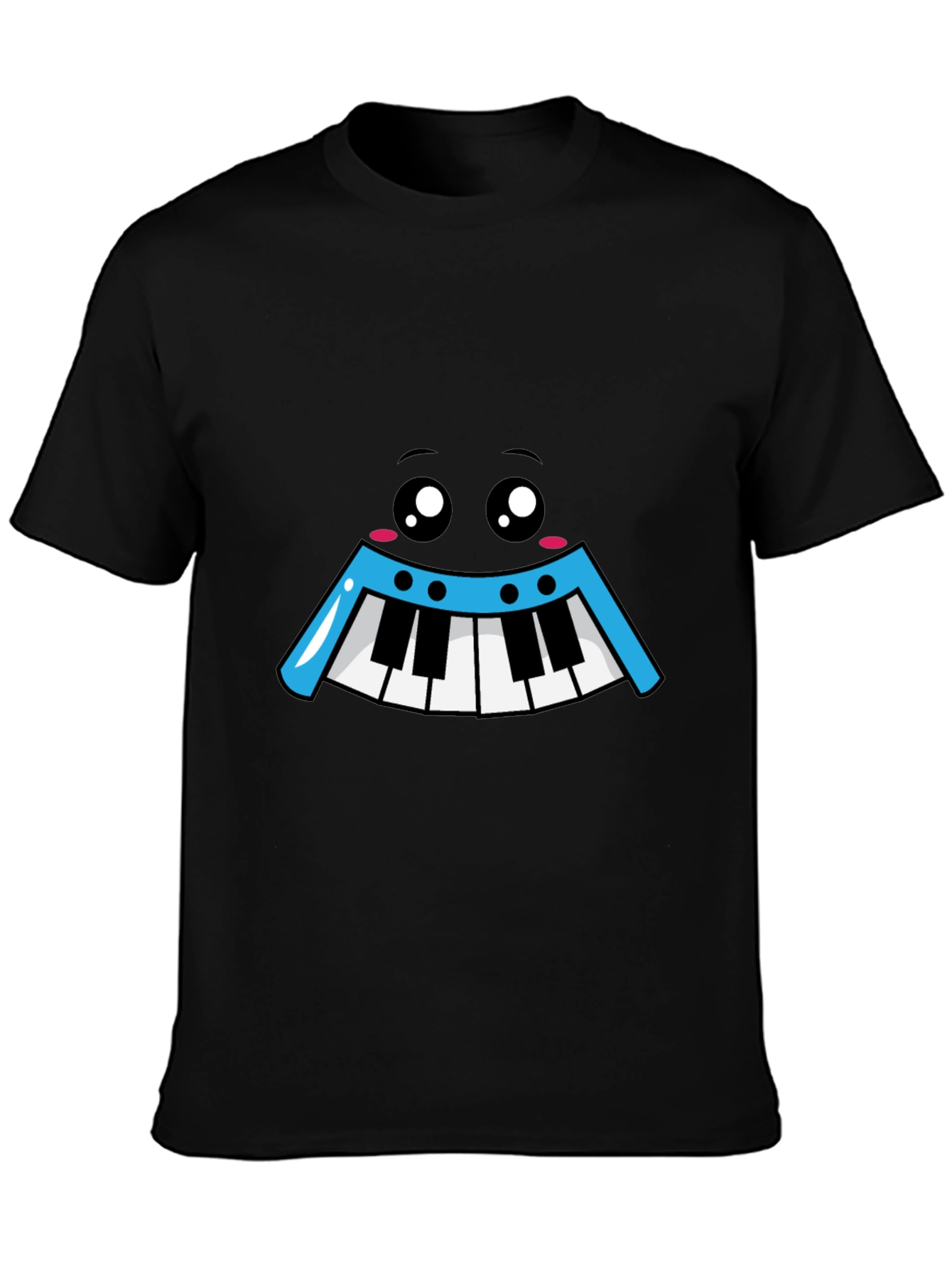 Kawaii Piano Face Black T-Shirt