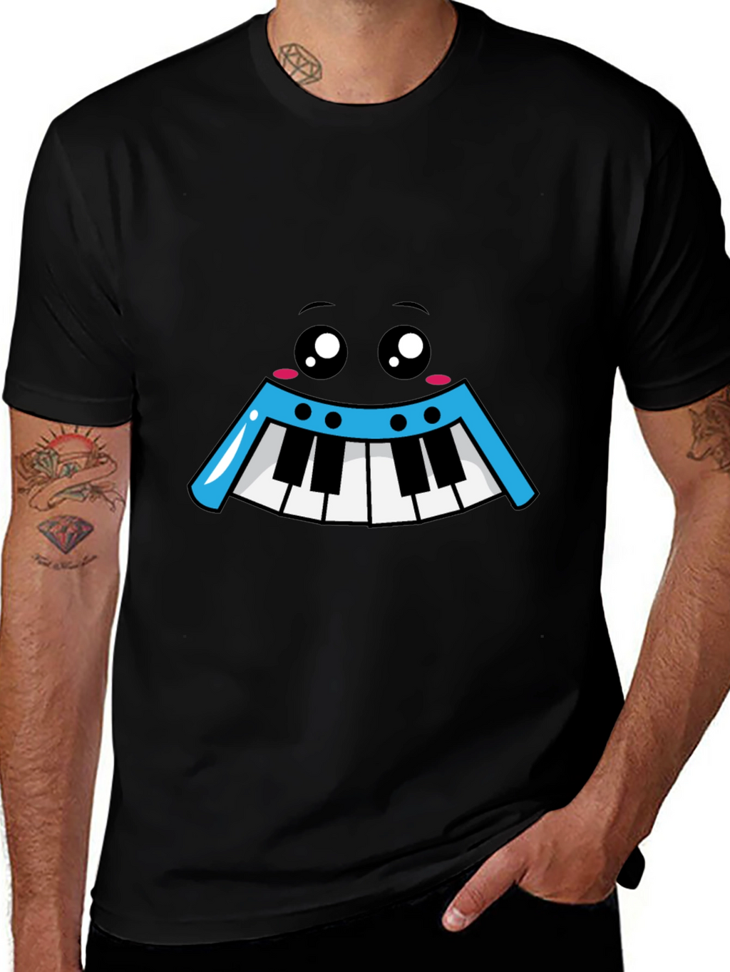 Kawaii Piano Face Black T-Shirt
