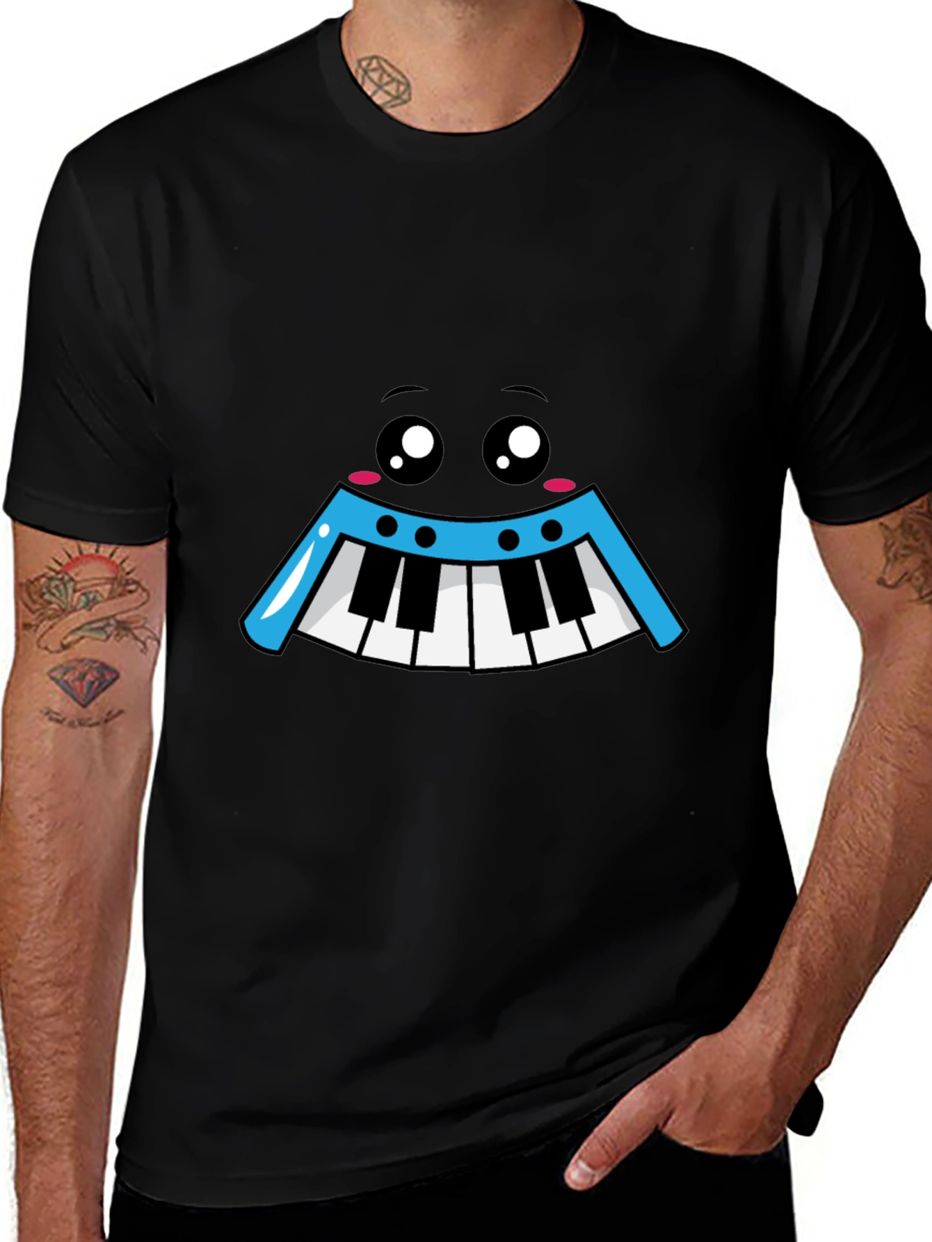 Kawaii Piano Face Black T-Shirt