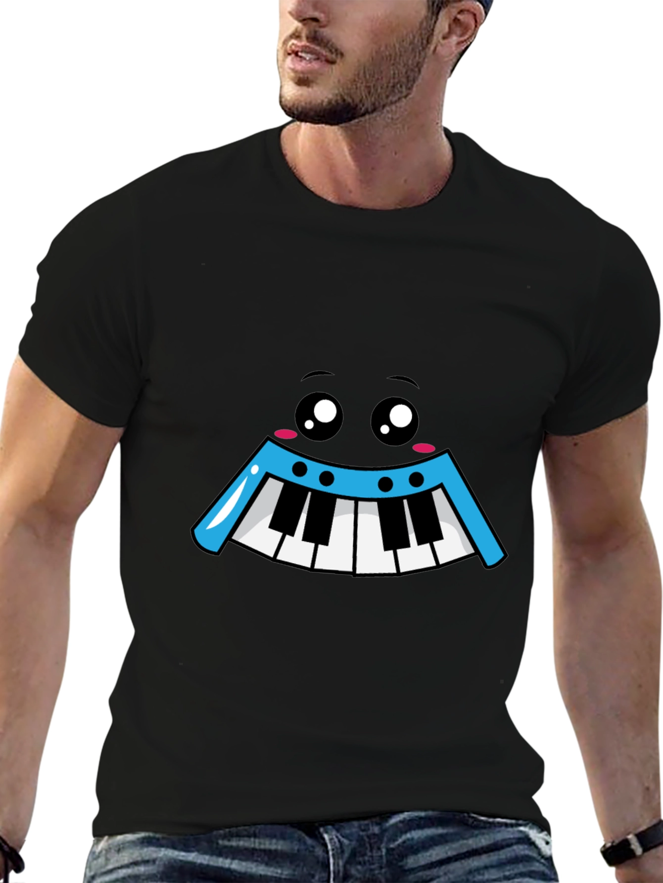 Kawaii Piano Face Black T-Shirt