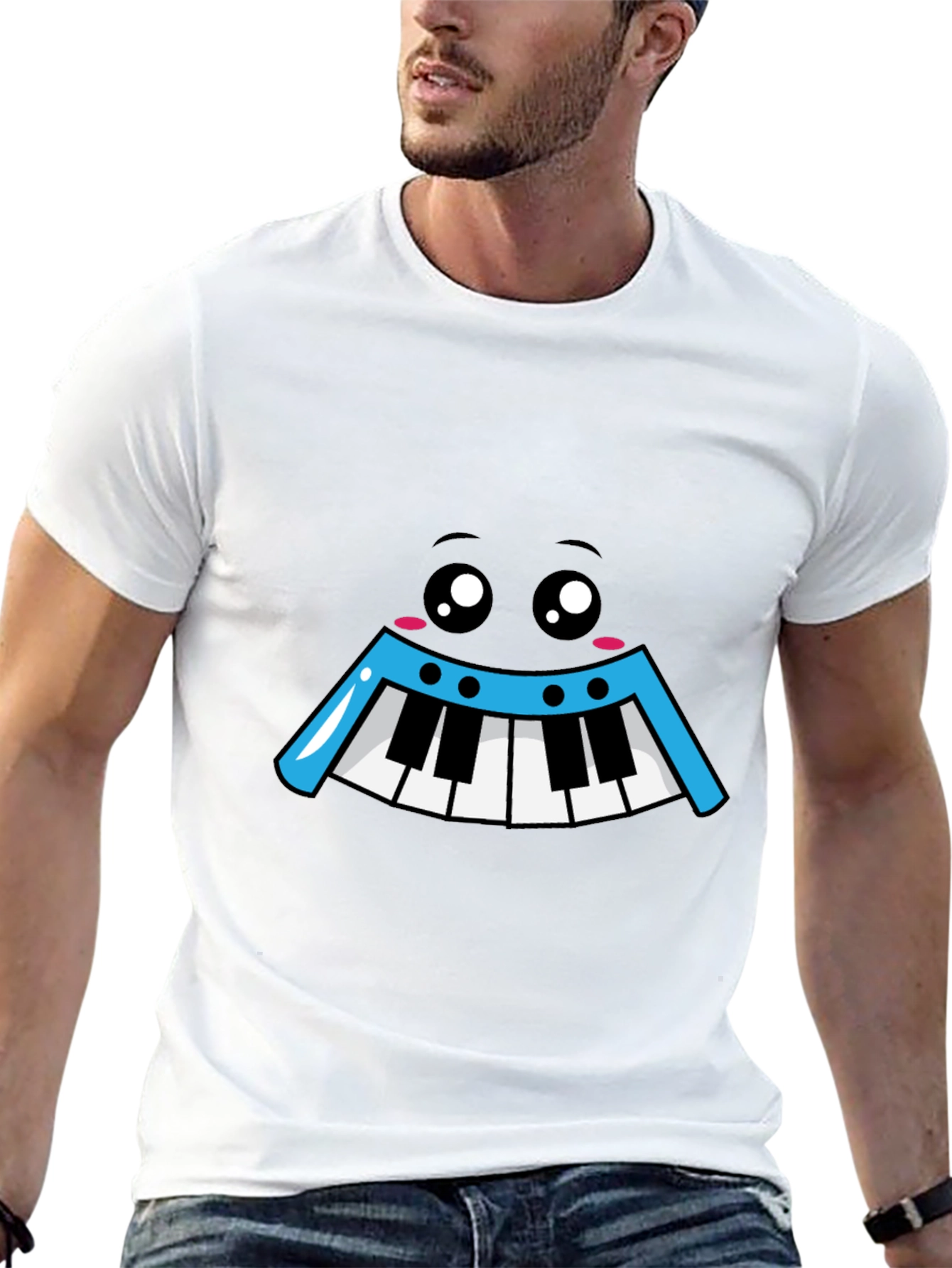 Kawaii Piano Face Black T-Shirt