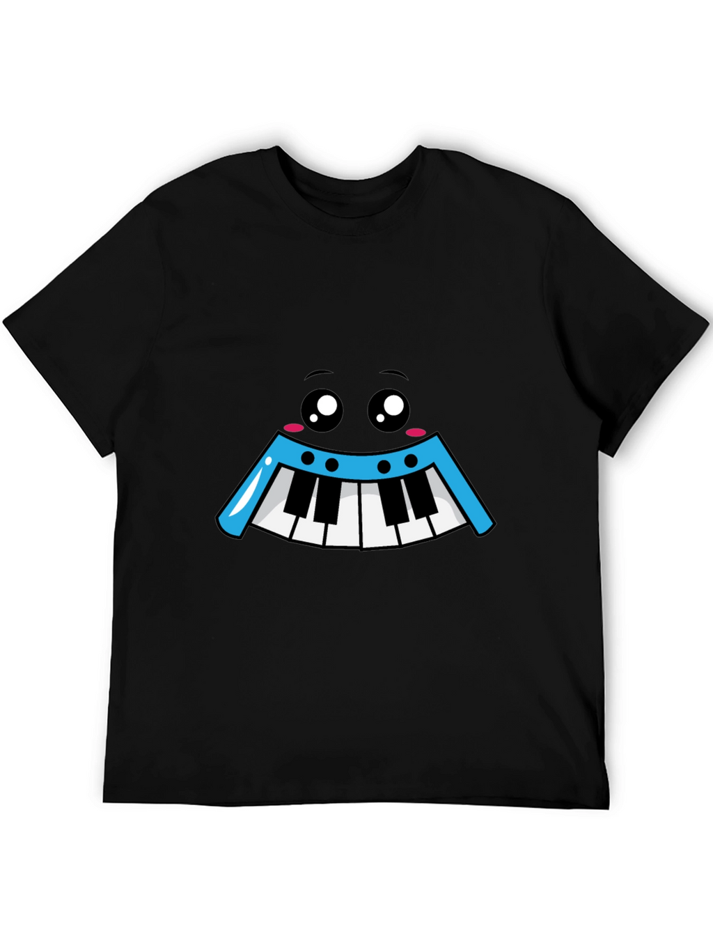 Kawaii Piano Face Black T-Shirt