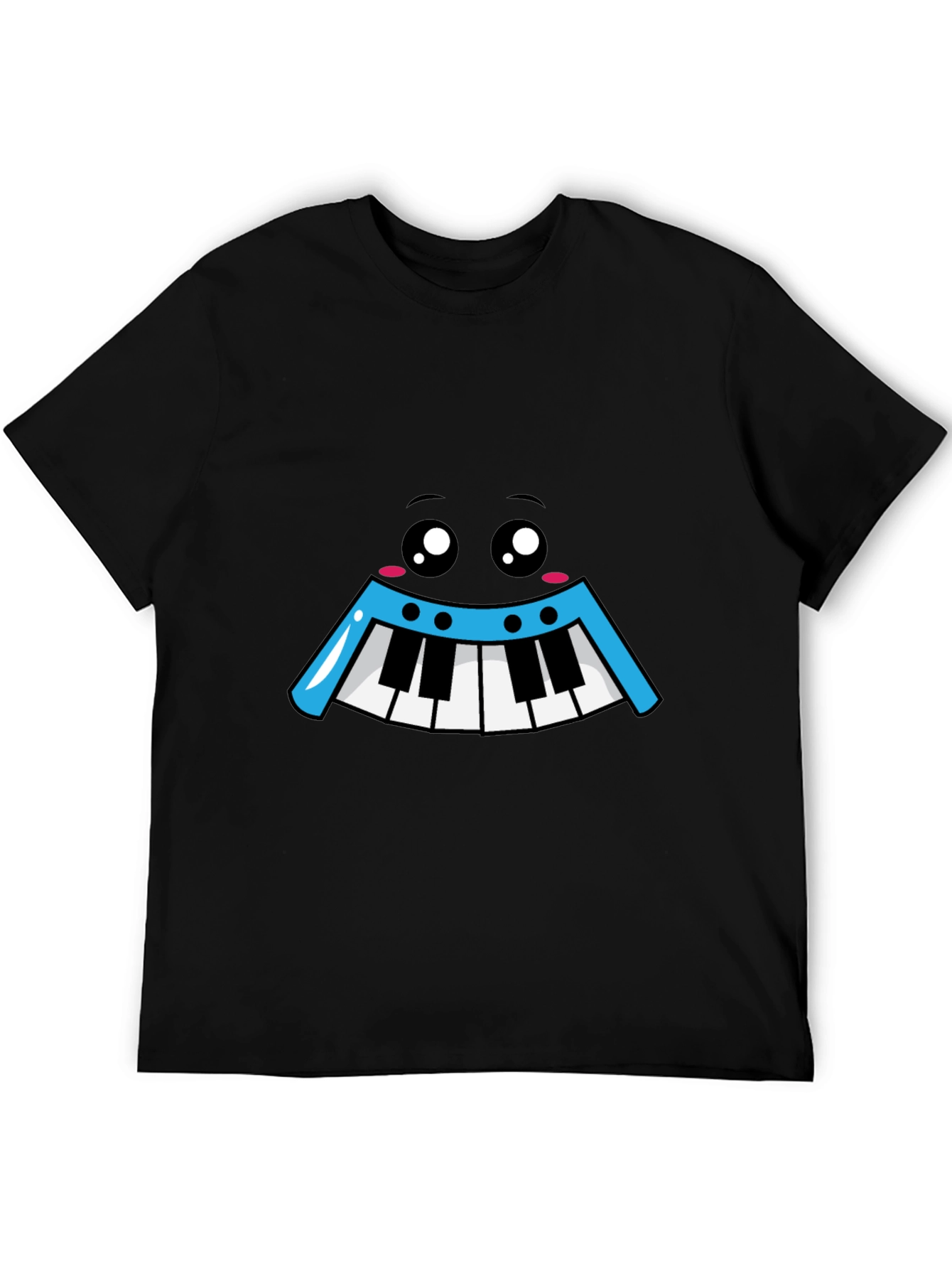 Kawaii Piano Face Black T-Shirt