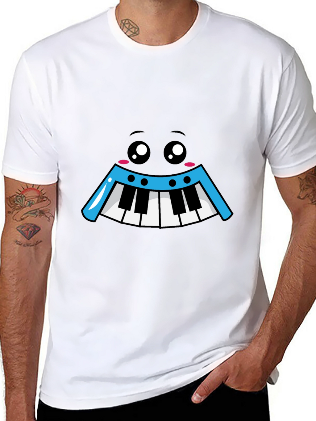 Kawaii Piano Face Black T-Shirt