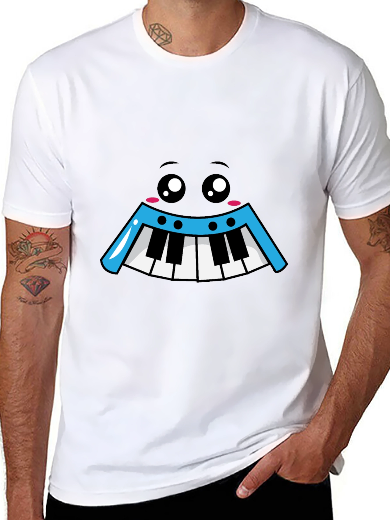 Kawaii Piano Face Black T-Shirt