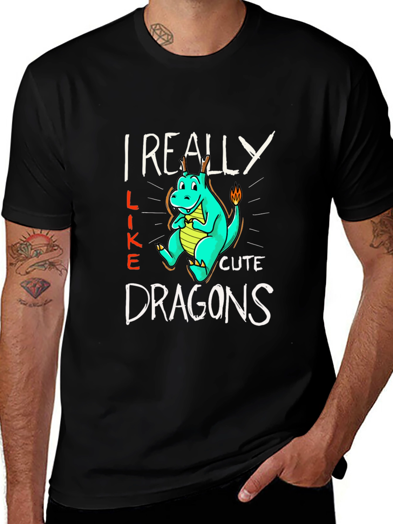 Cute Dragon T-Shirt - I Really Like Dragons Graphic Tee
