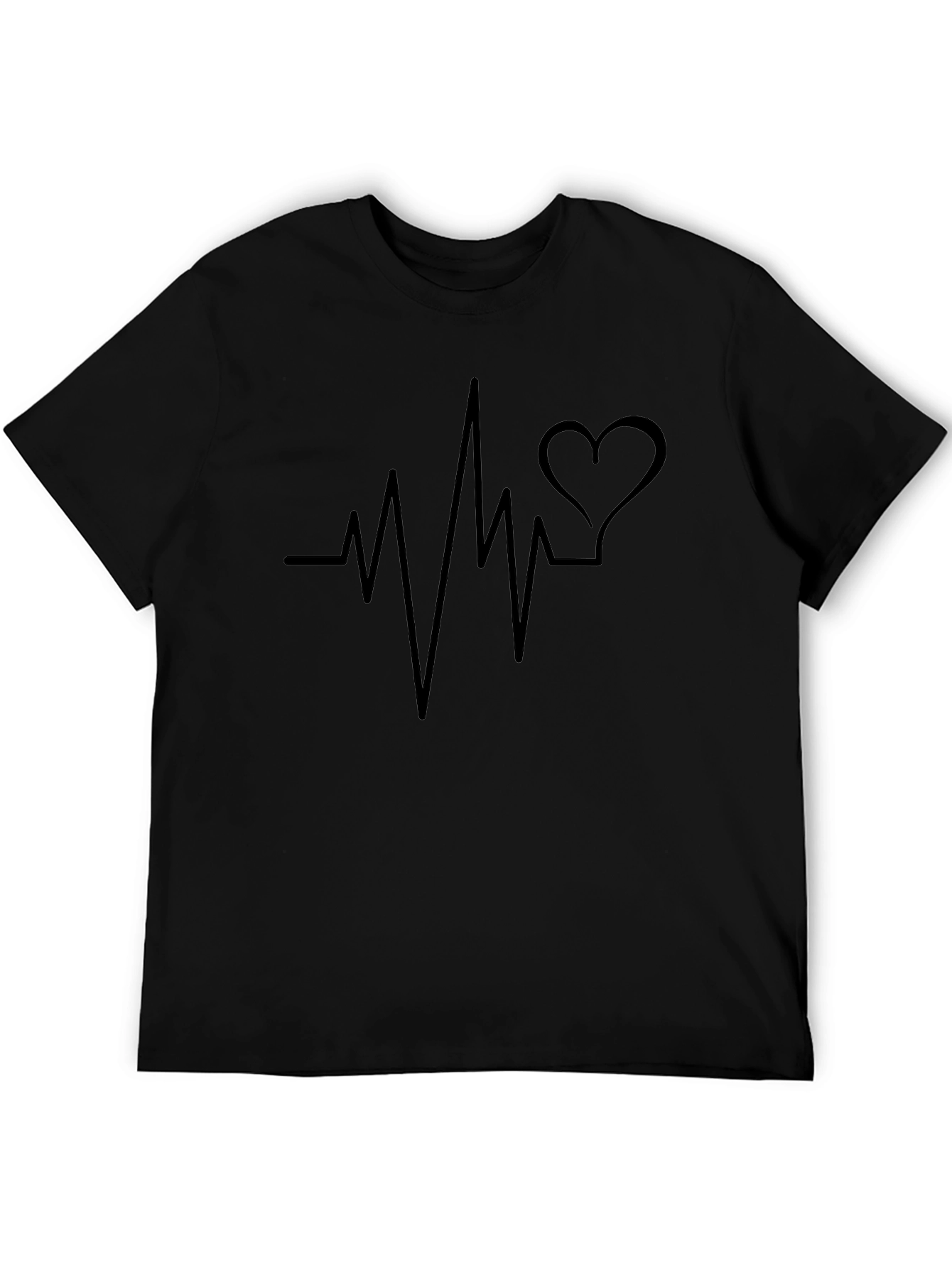 Heartbeat Heart Love Graphic Mens Black T-Shirt