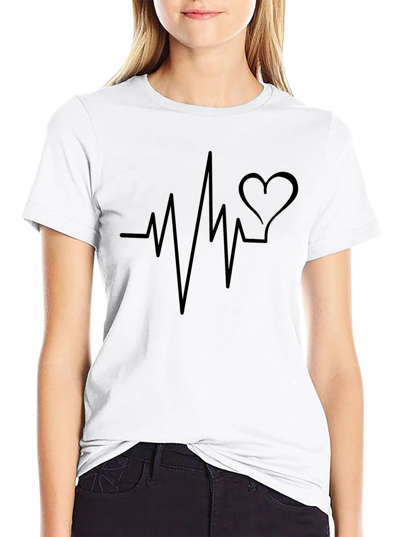 Heartbeat Heart Love Graphic Mens Black T-Shirt
