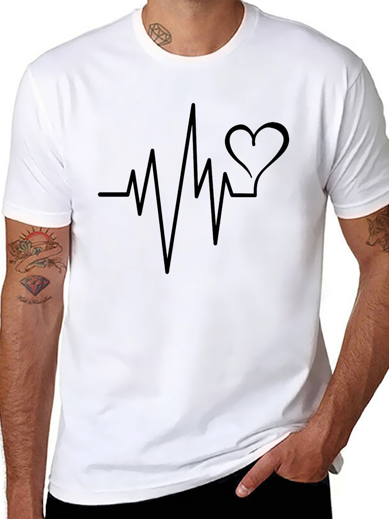 Heartbeat Heart Love Graphic Mens Black T-Shirt