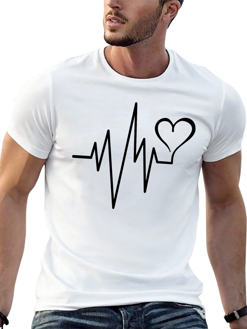 Heartbeat Heart Love Graphic Mens Black T-Shirt