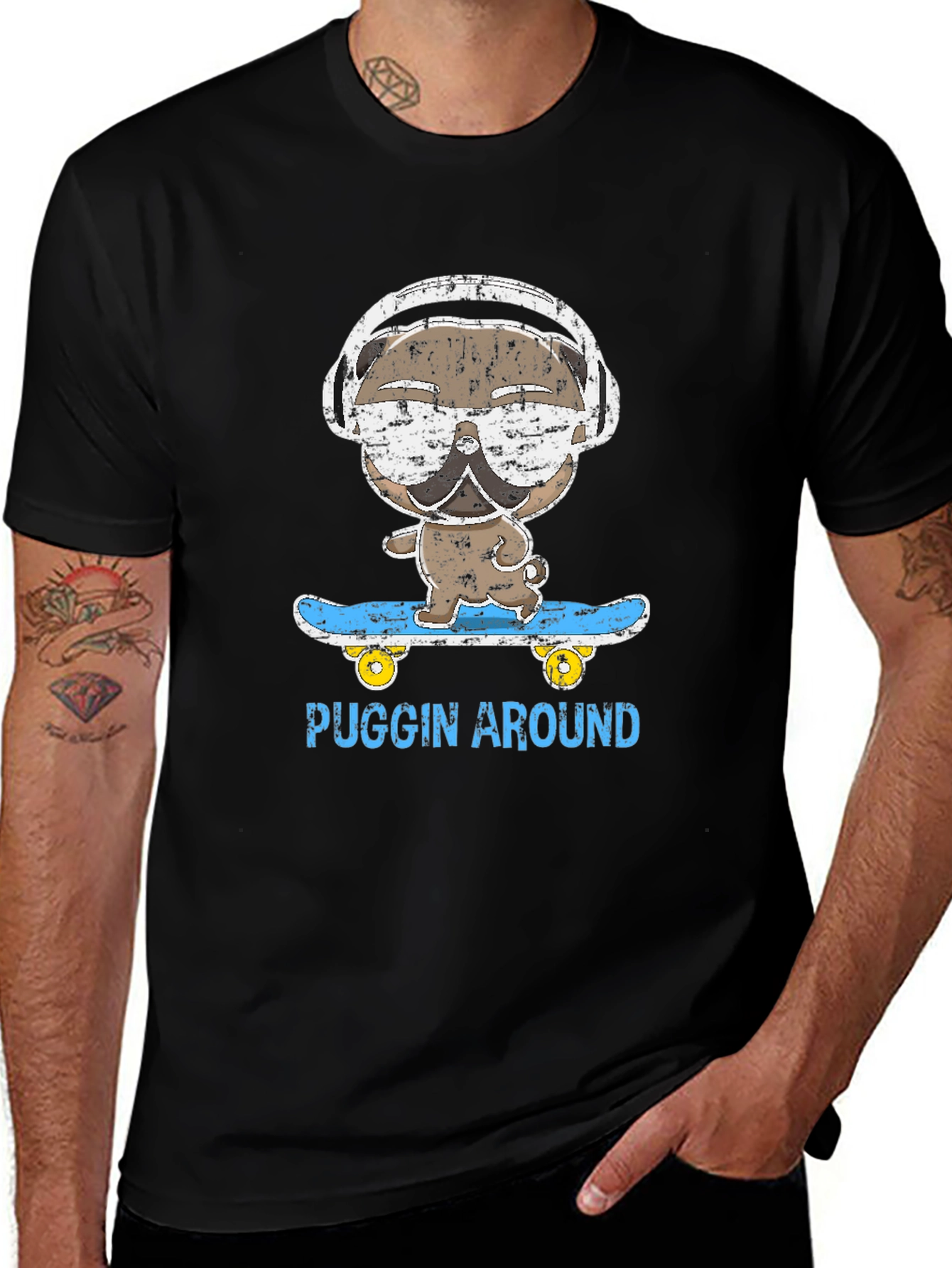 Puggin Around T-Shirt - Skateboard Pug