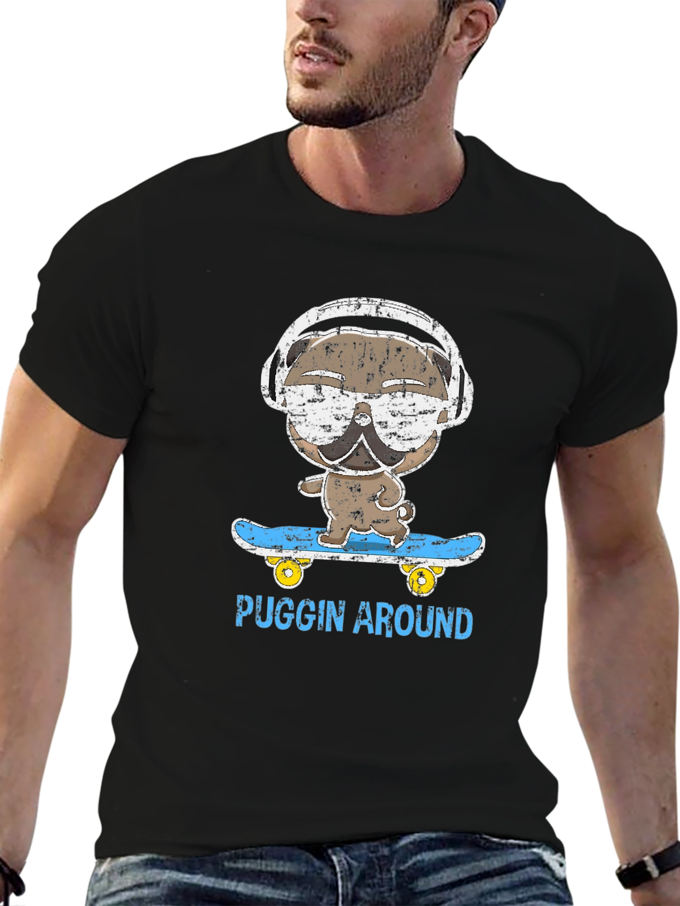 Puggin Around T-Shirt - Skateboard Pug