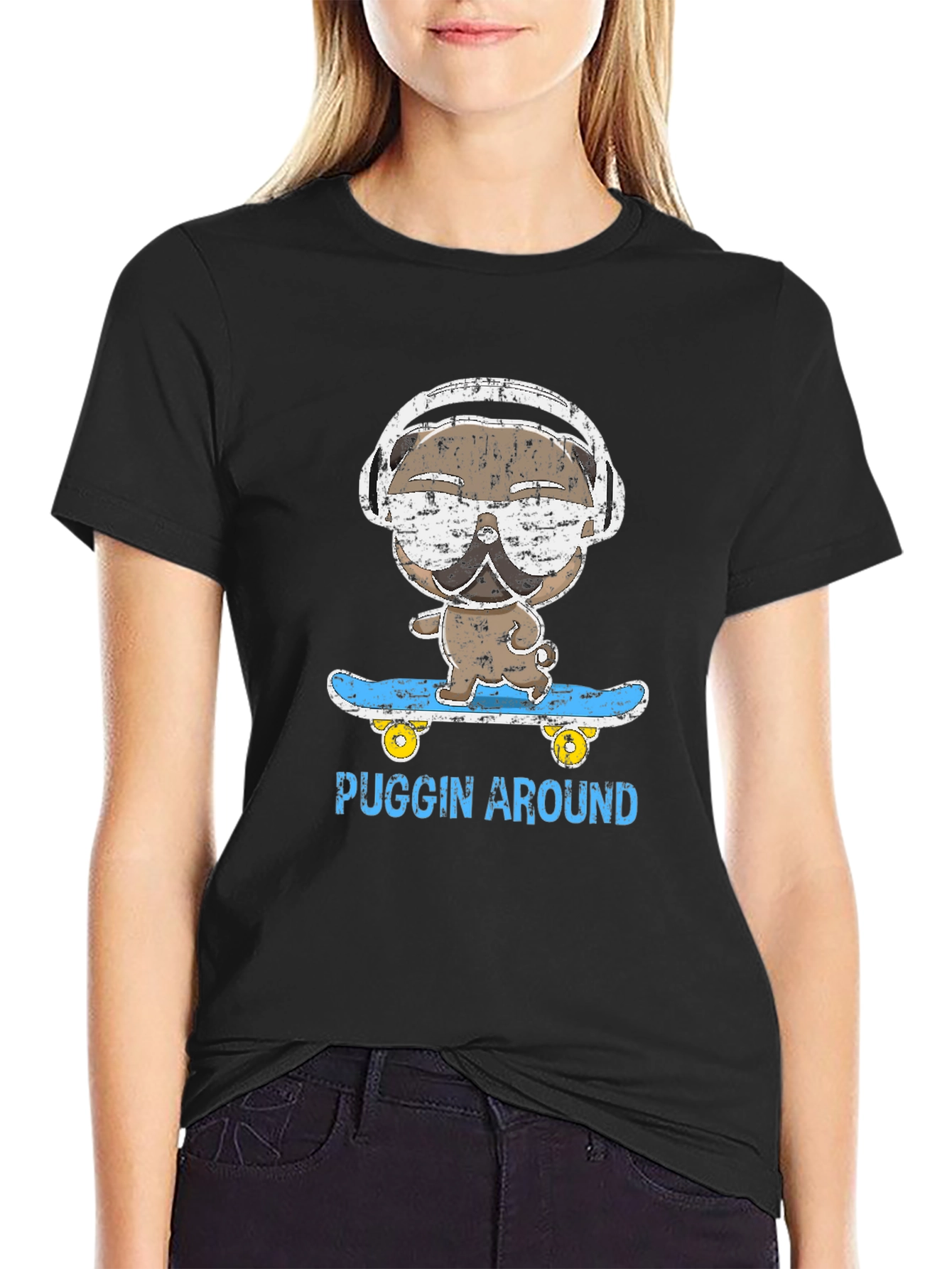 Puggin Around T-Shirt - Skateboard Pug
