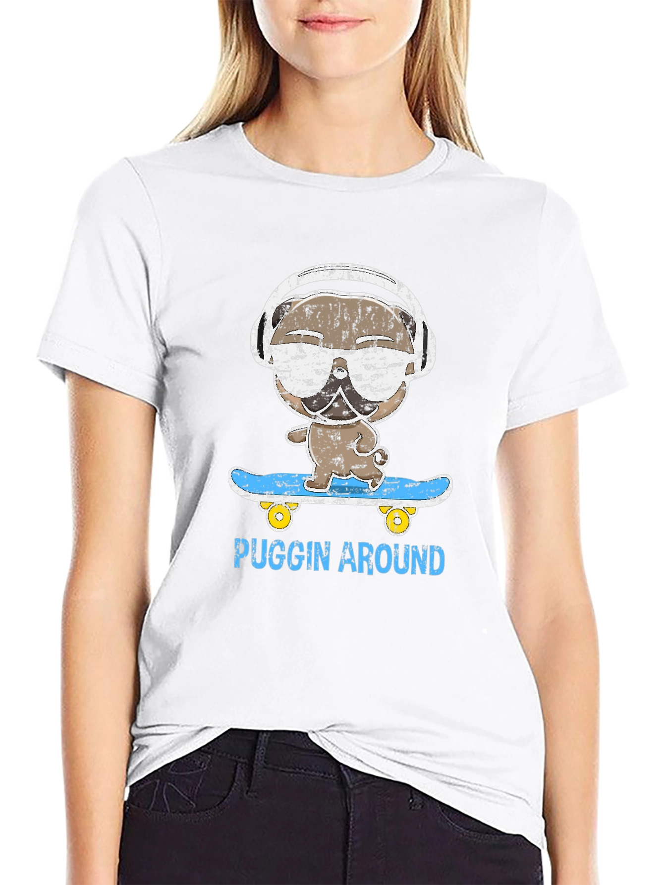 Puggin Around T-Shirt - Skateboard Pug