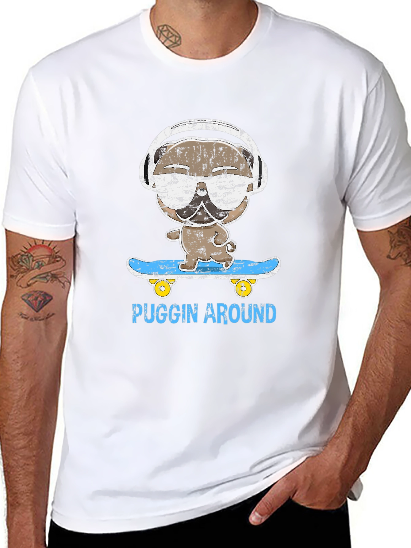 Puggin Around T-Shirt - Skateboard Pug