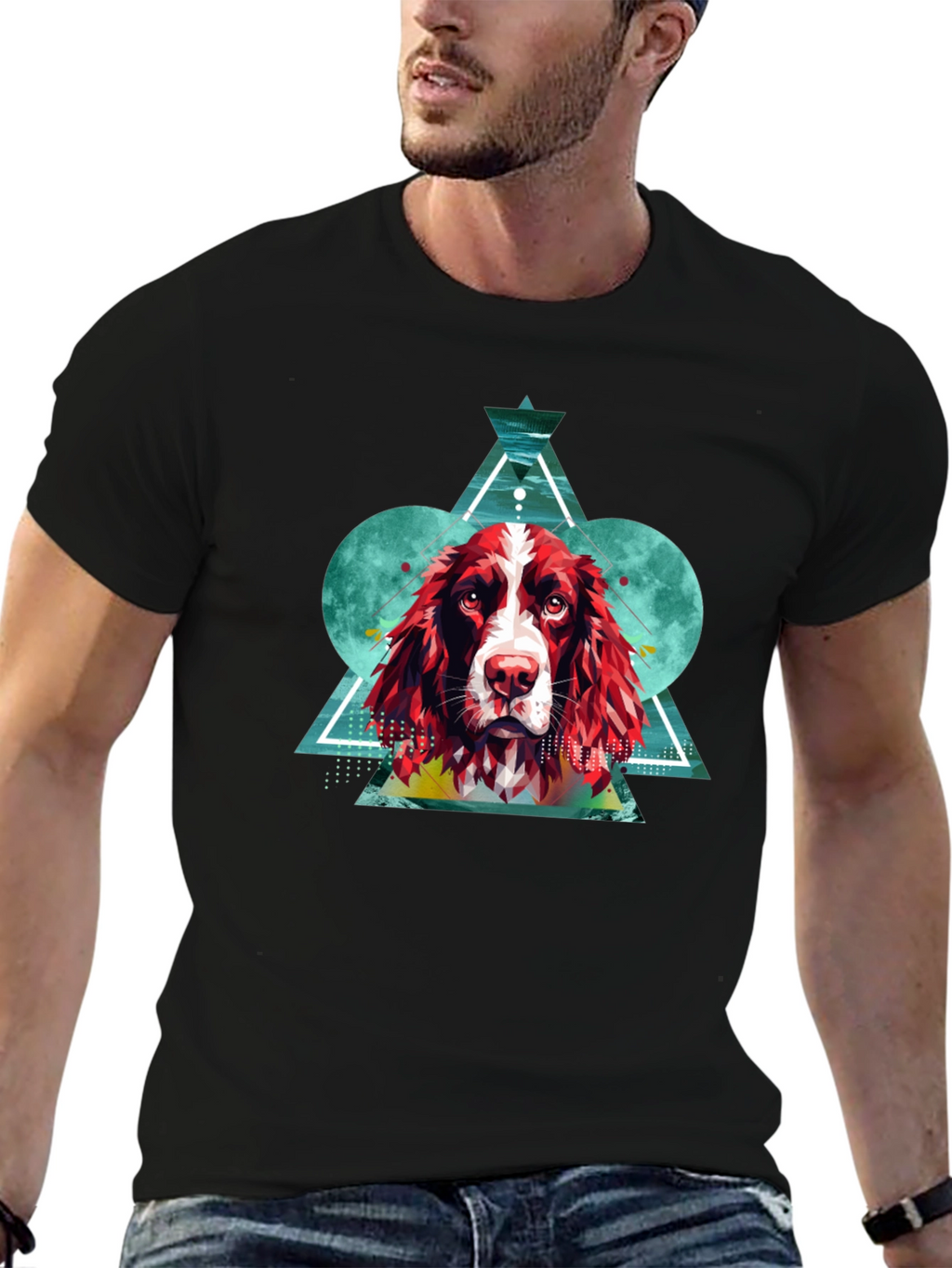 Dog Graphic Print Mens Black T-Shirt