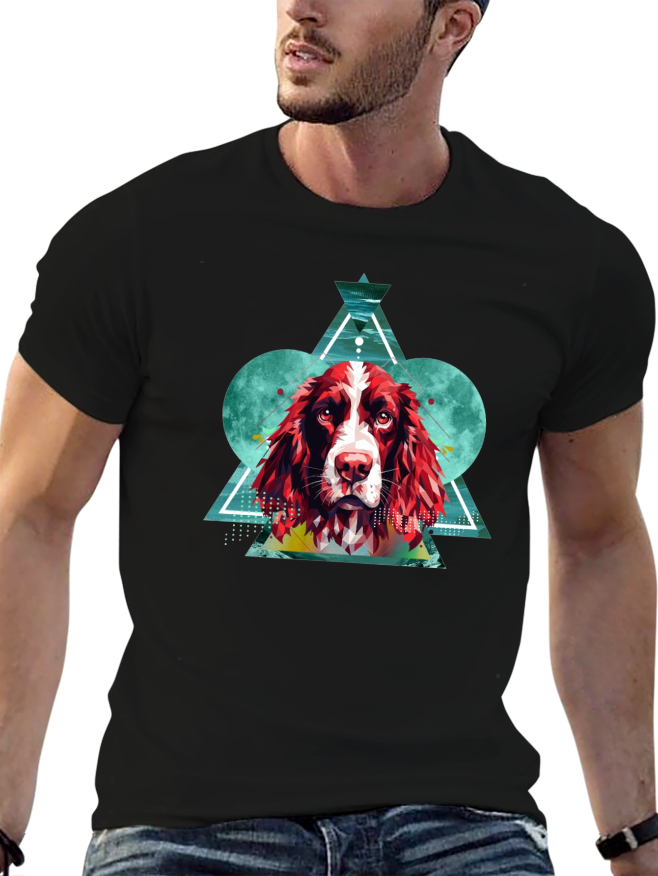 Dog Graphic Print Mens Black T-Shirt