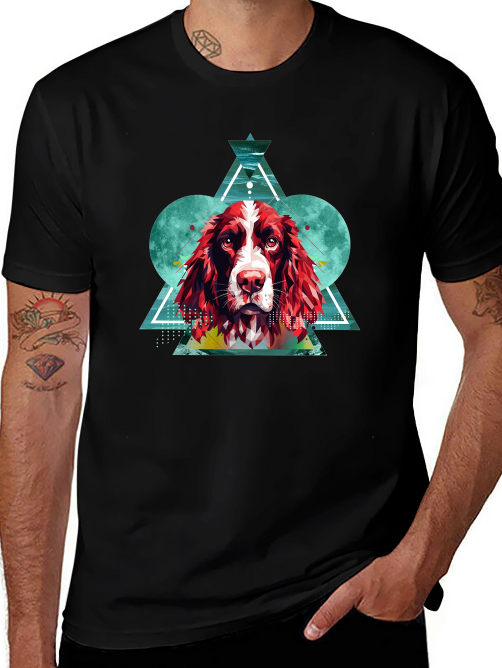 Dog Graphic Print Mens Black T-Shirt