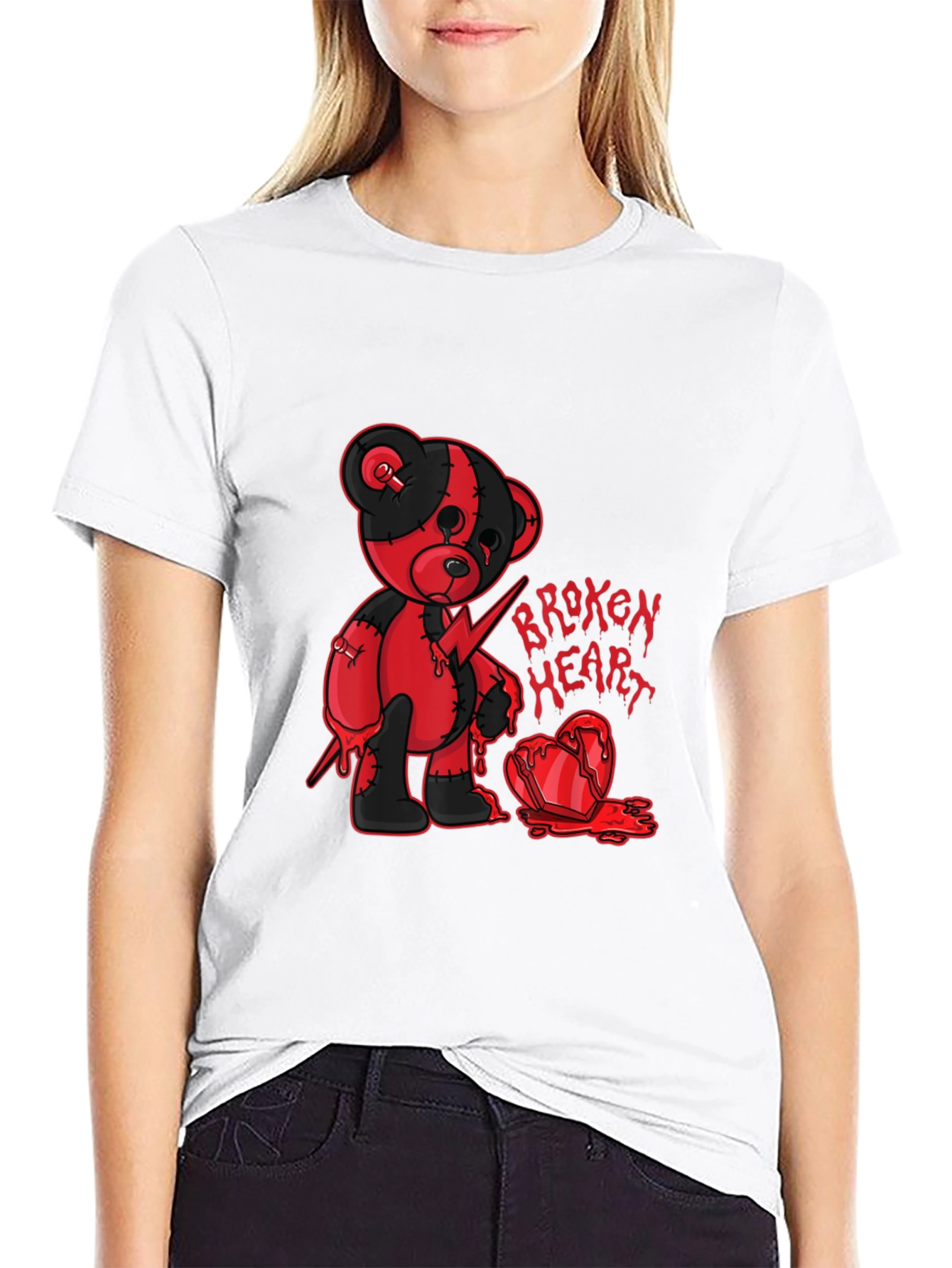 Broken Heart Teddy Graphic Tee - Edgy Style
