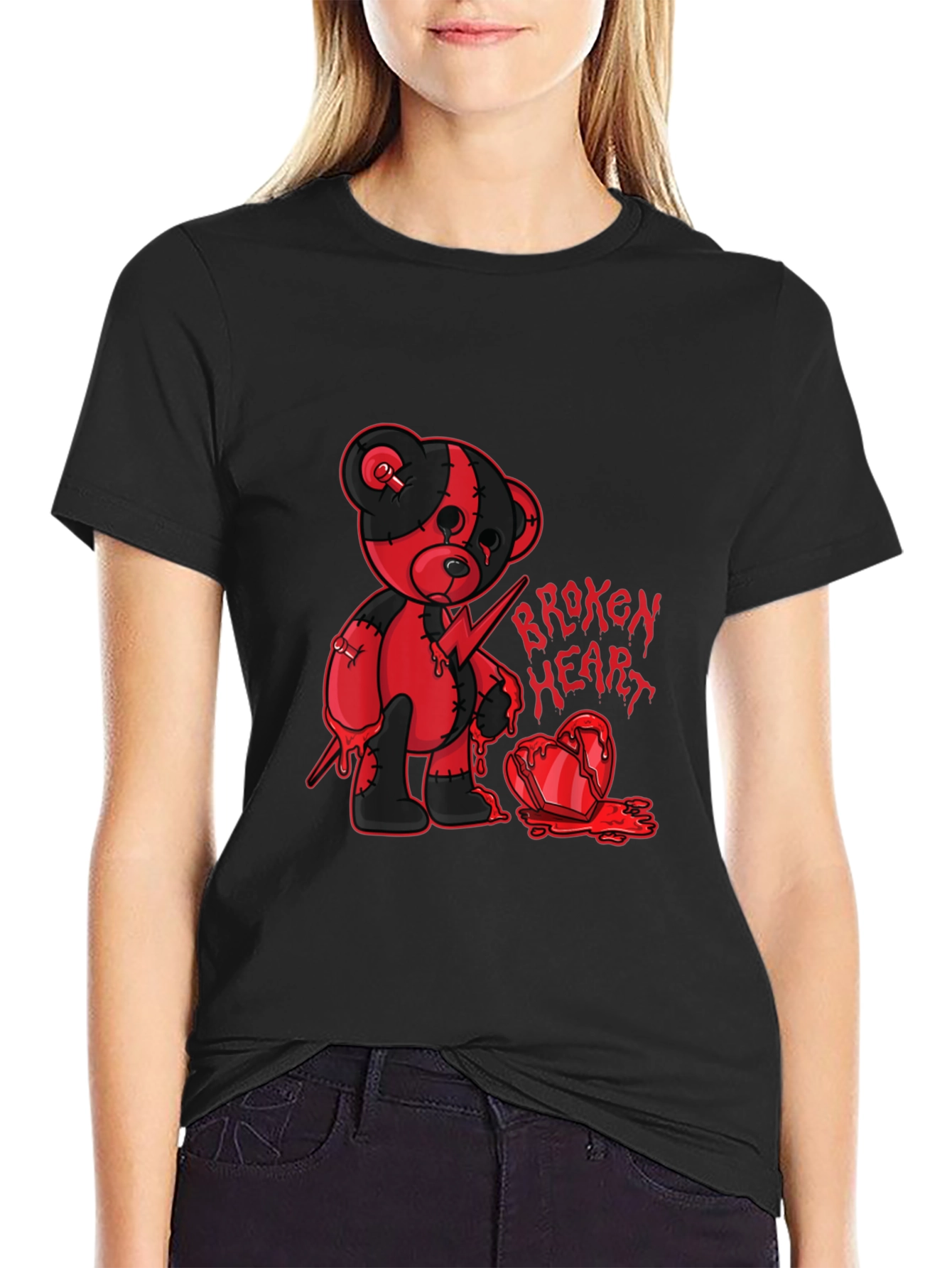 Broken Heart Teddy Graphic Tee - Edgy Style