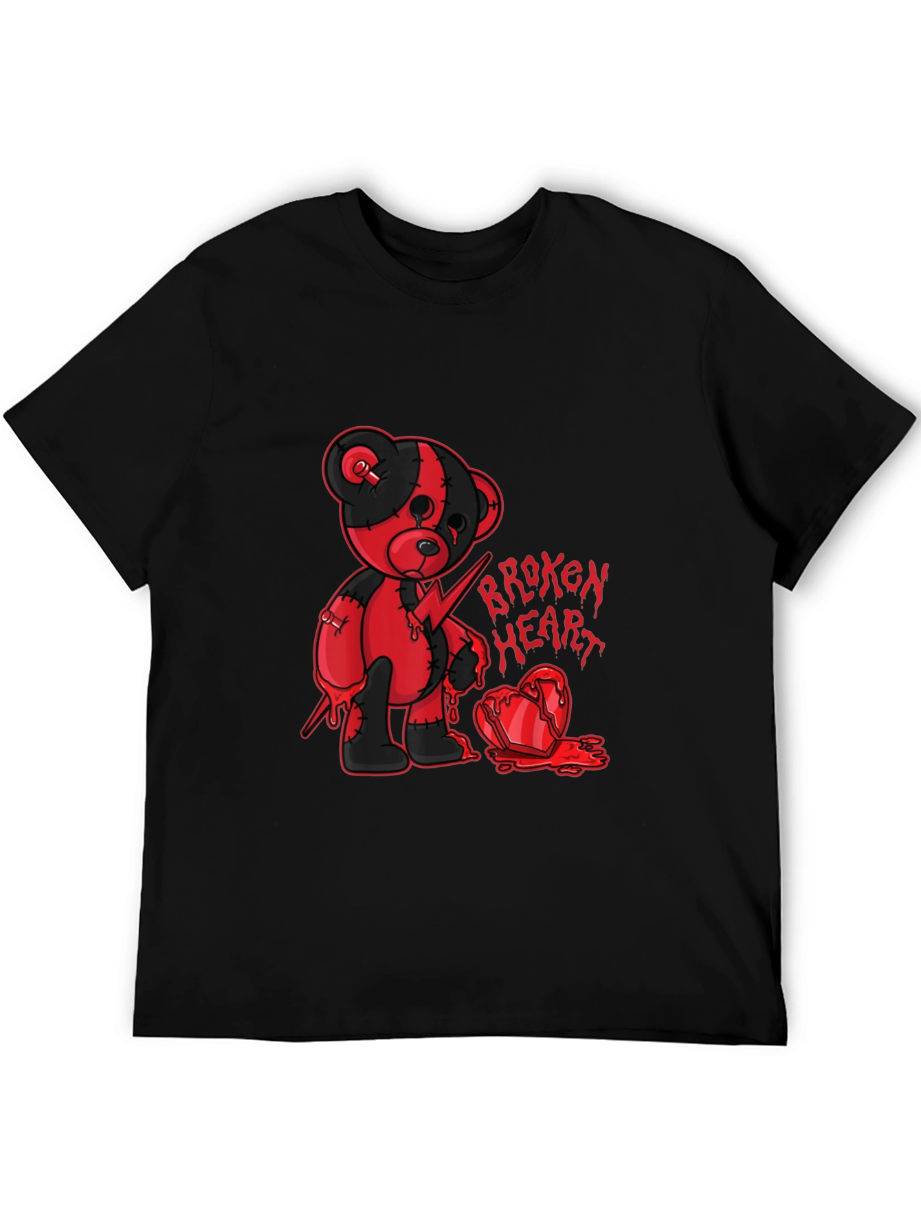 Broken Heart Teddy Graphic Tee - Edgy Style