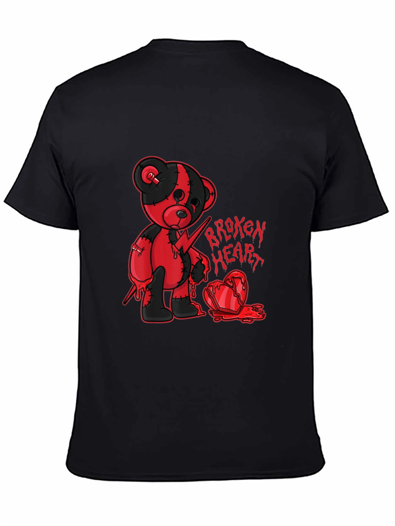 Broken Heart Teddy Graphic Tee - Edgy Style