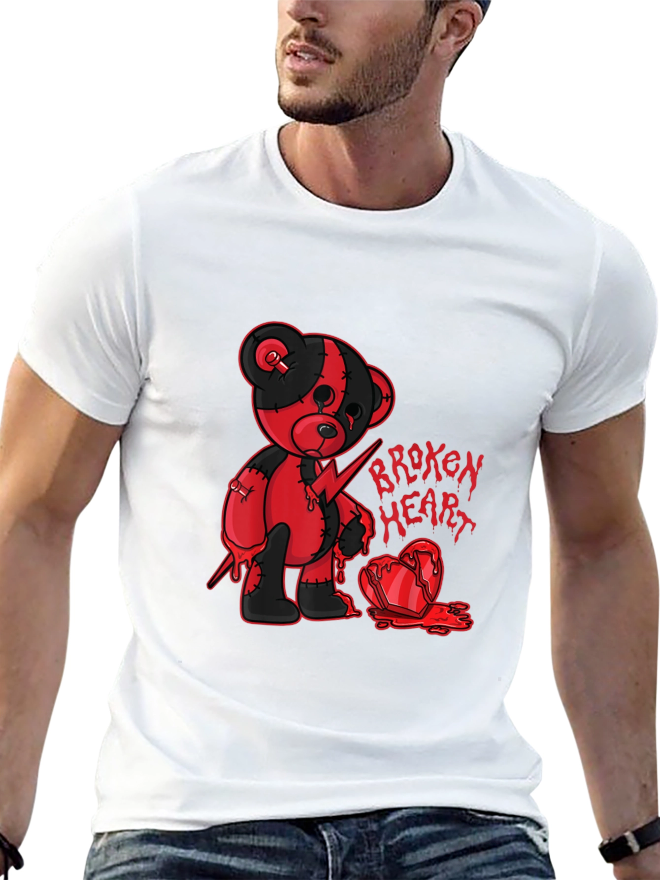 Broken Heart Teddy Graphic Tee - Edgy Style