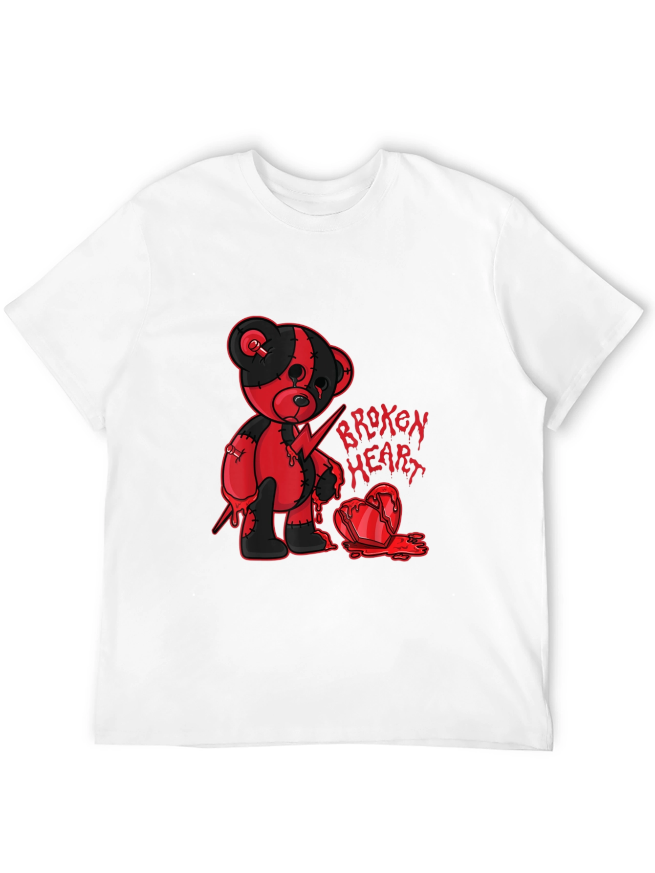 Broken Heart Teddy Graphic Tee - Edgy Style