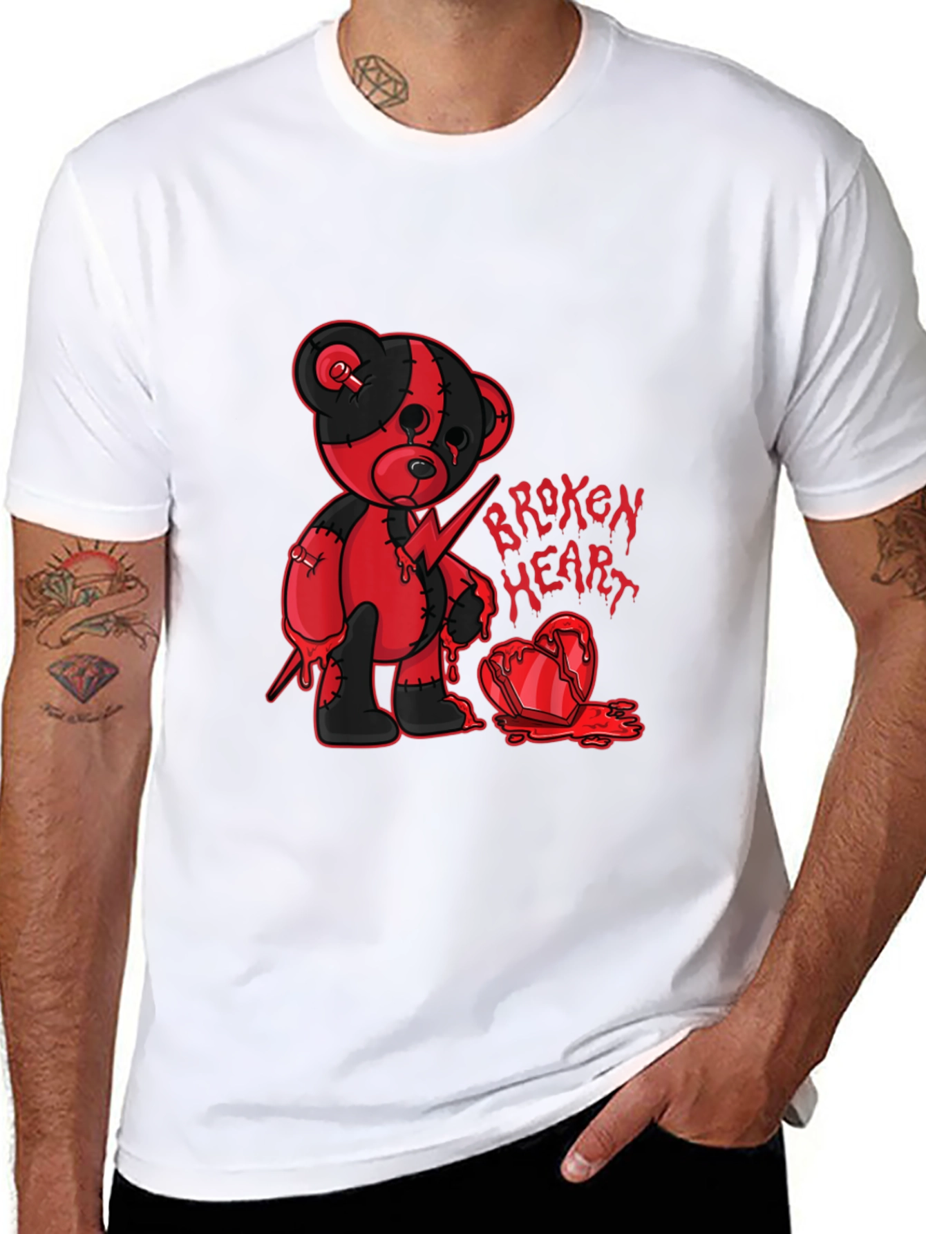 Broken Heart Teddy Graphic Tee - Edgy Style