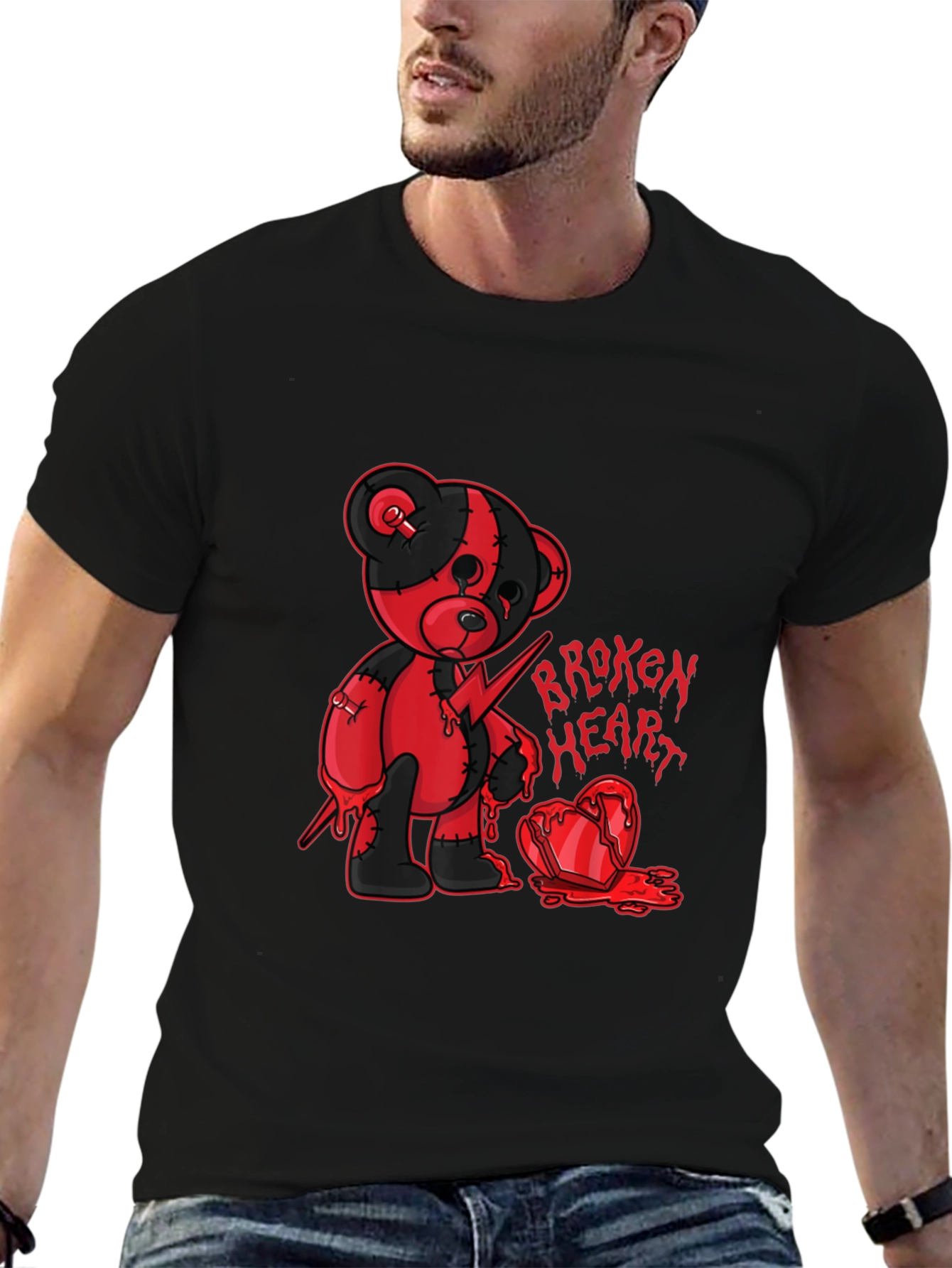 Broken Heart Teddy Graphic Tee - Edgy Style