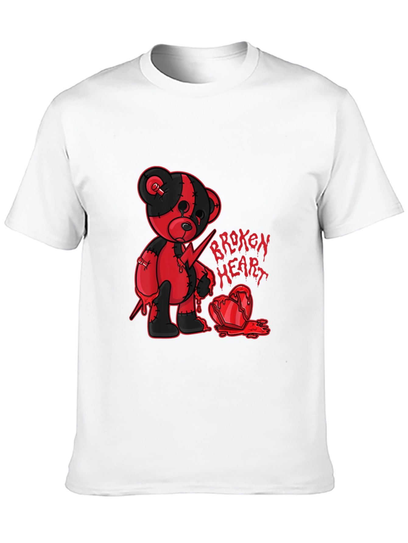 Broken Heart Teddy Graphic Tee - Edgy Style