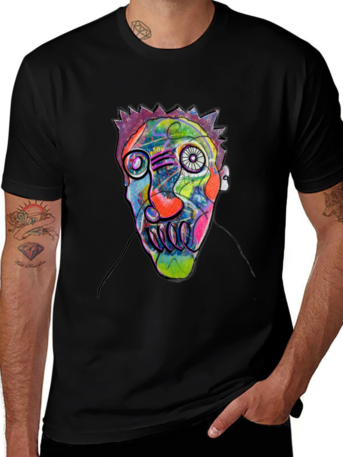 Abstract Face Art Black T-Shirt