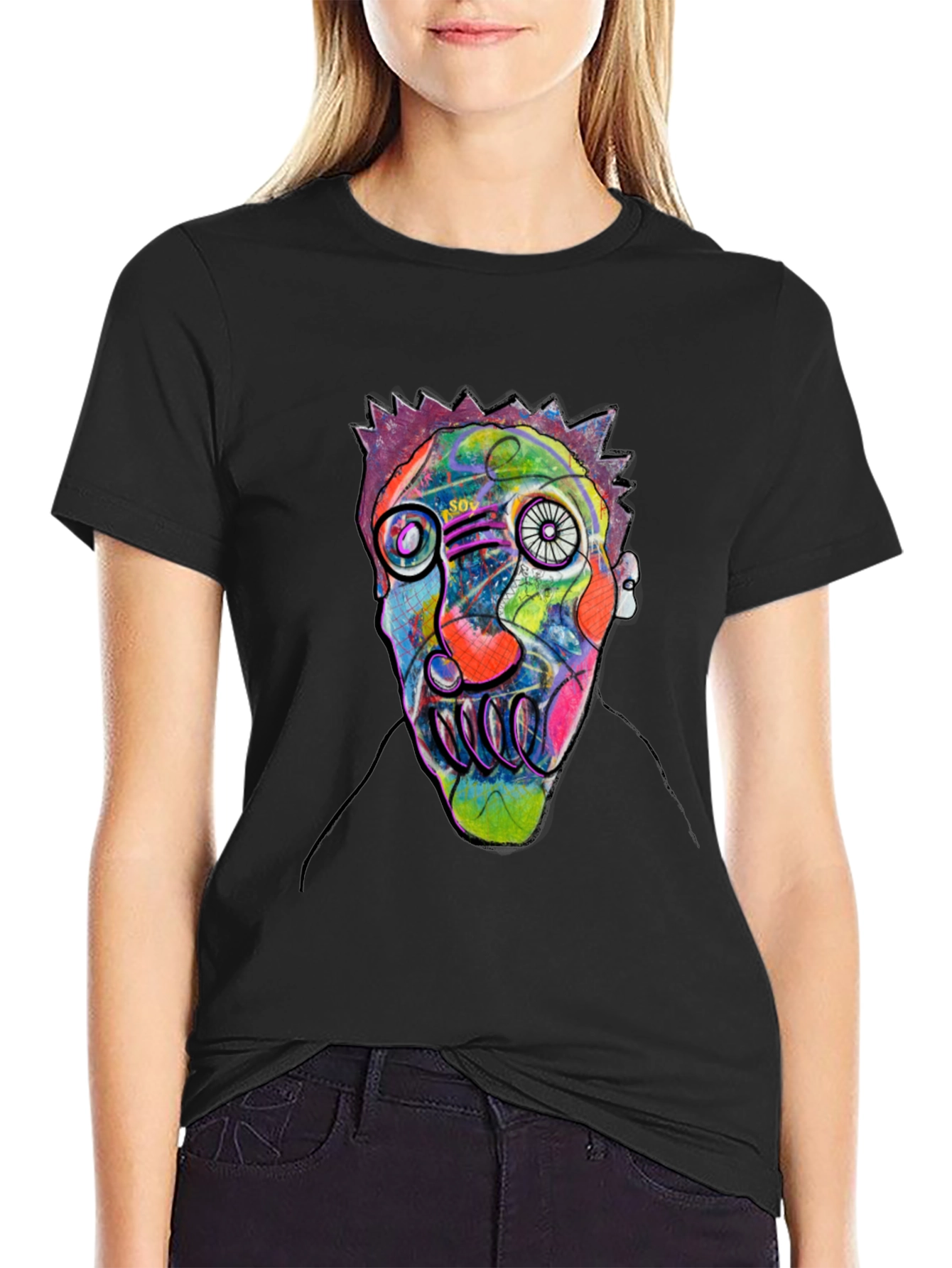 Abstract Face Art Black T-Shirt