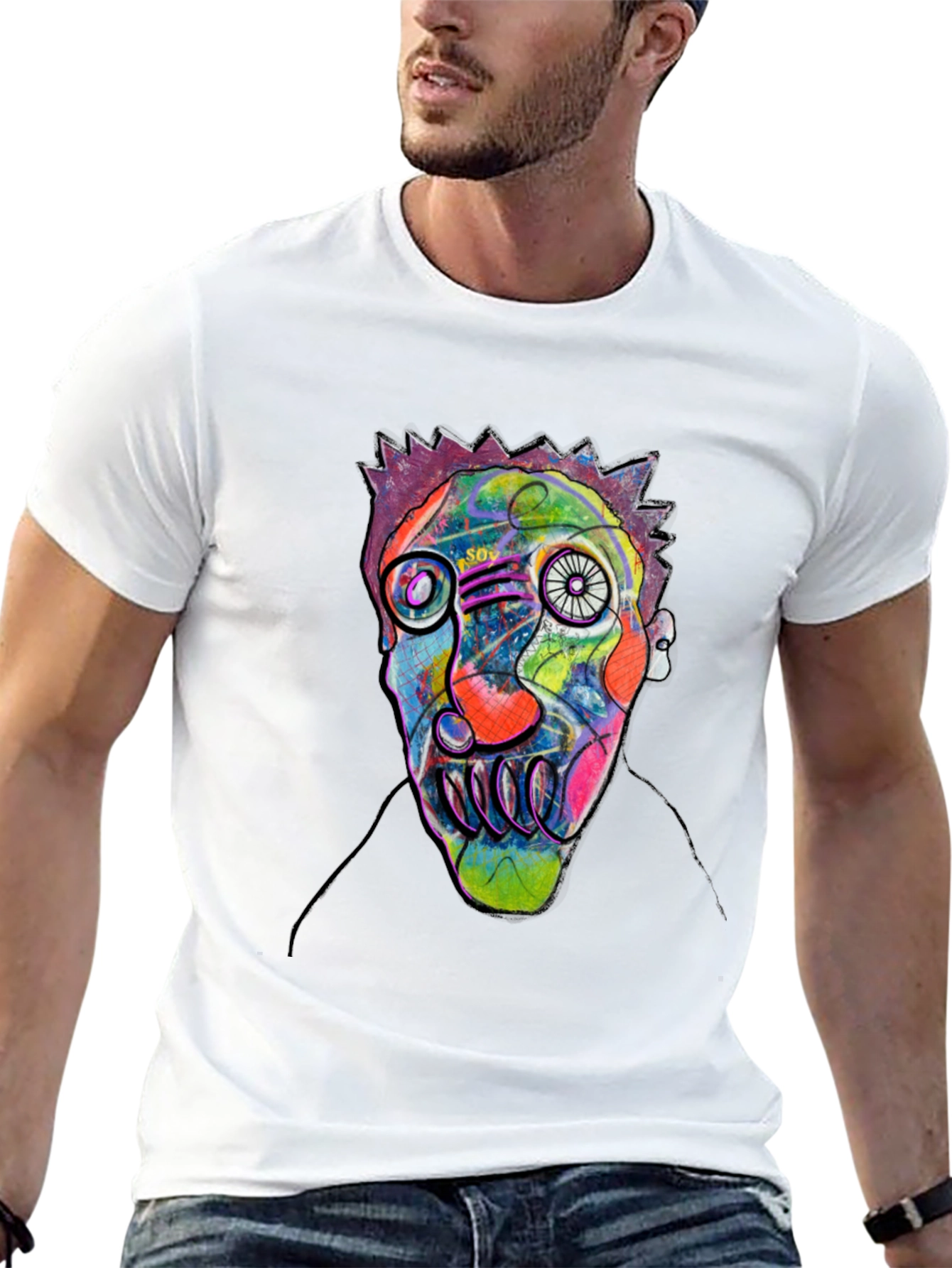 Abstract Face Art Black T-Shirt