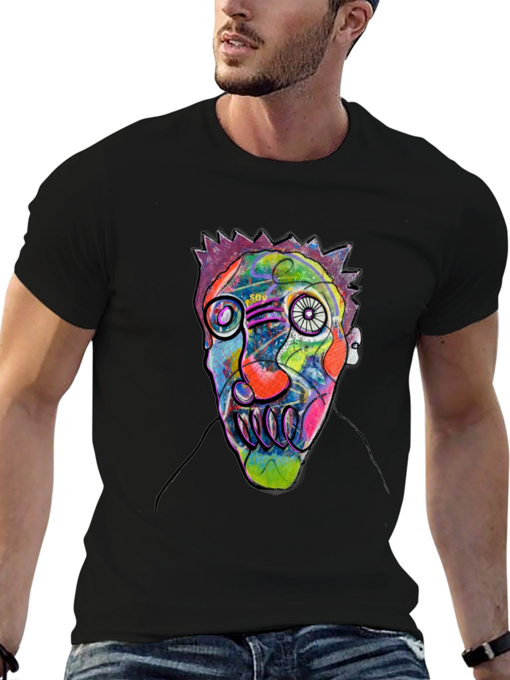 Abstract Face Art Black T-Shirt
