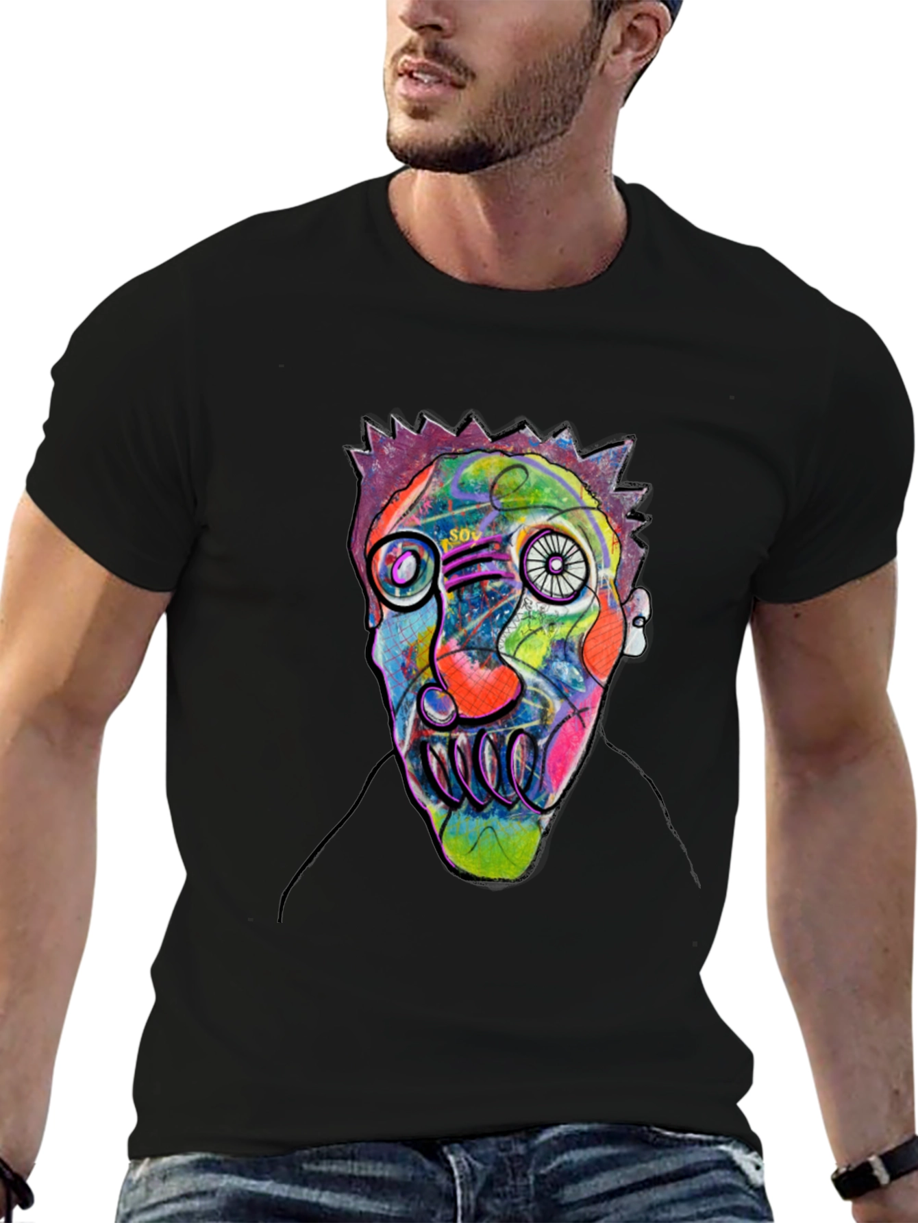 Abstract Face Art Black T-Shirt