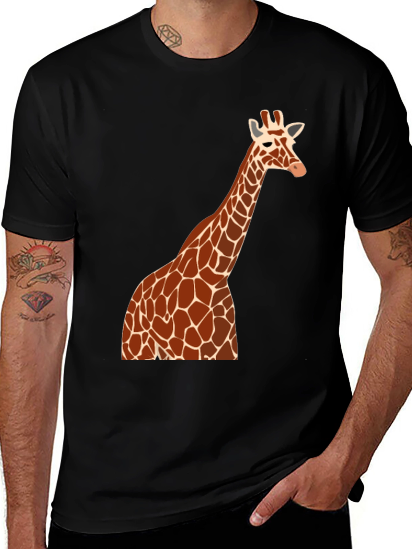 Giraffe Graphic Tee - Black Cotton Blend