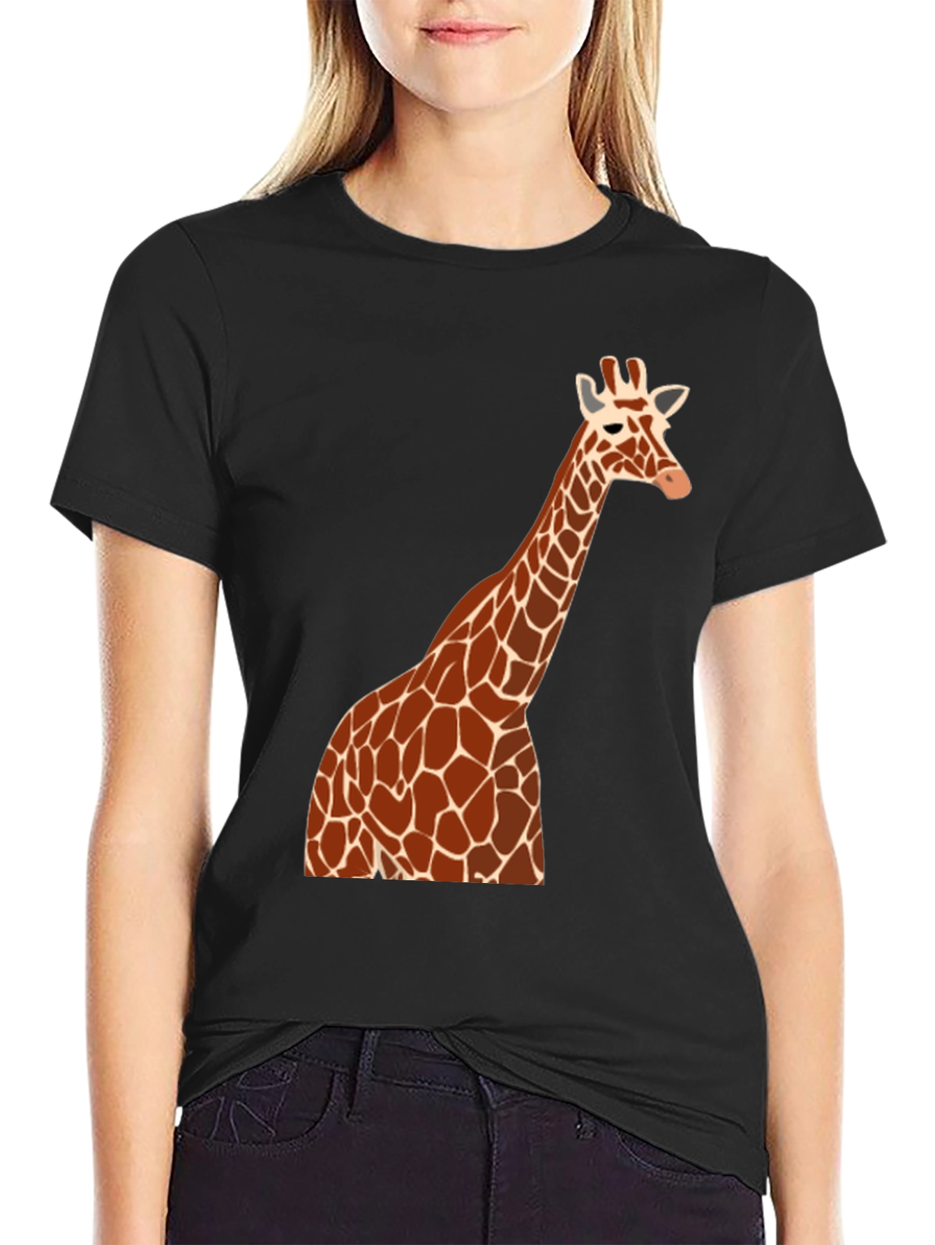 Giraffe Graphic Tee - Black Cotton Blend