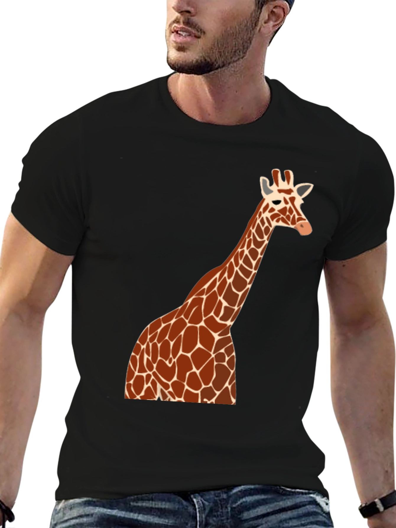 Giraffe Graphic Tee - Black Cotton Blend